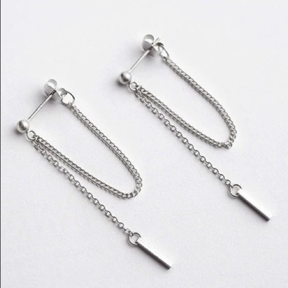 Sterling Silver Layered Chain Earrings - Picture 3 of 5